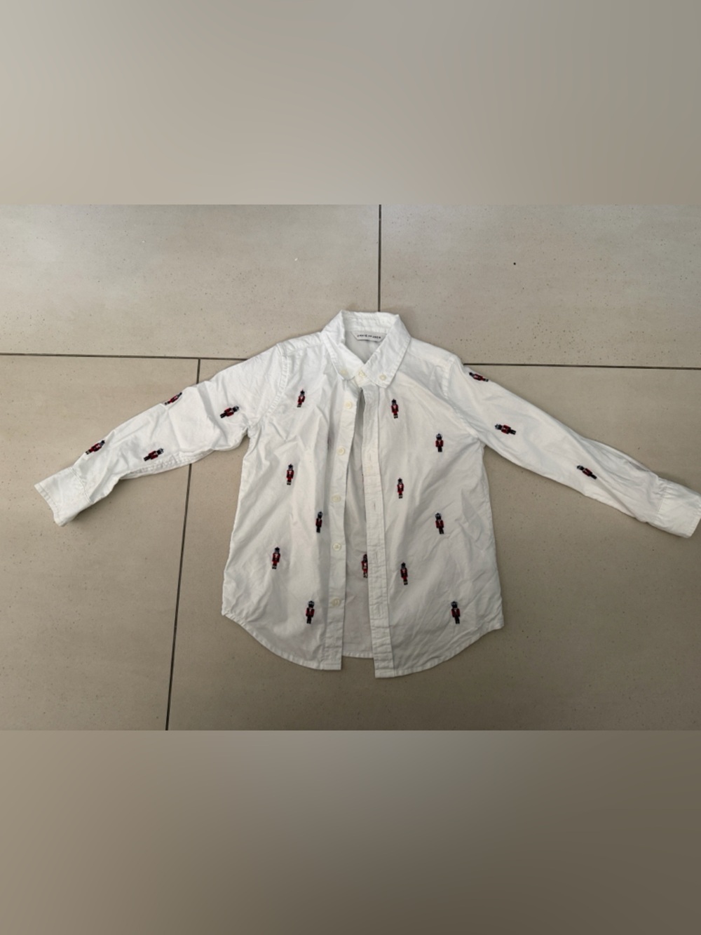 Janie and Jack White Button-Down Shirt with Red Nutcracker Embroidery